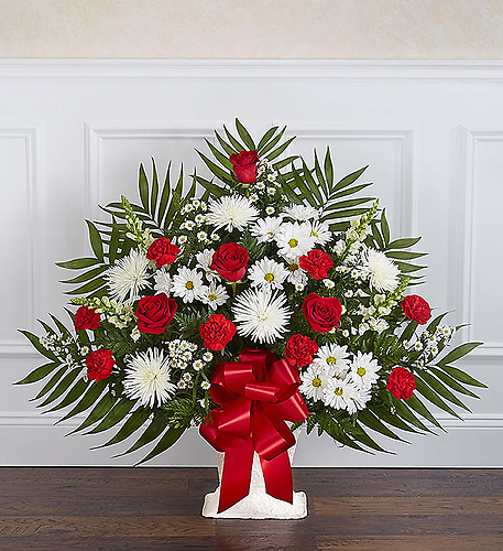 Heartfelt Tribute&trade; Floor Basket- Red &amp; White