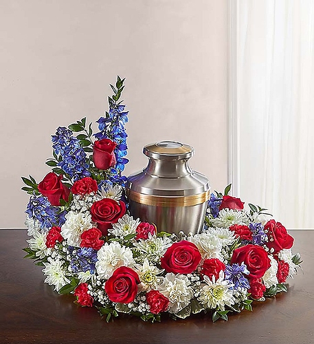 Cremation Wreath - Red, White & Blue