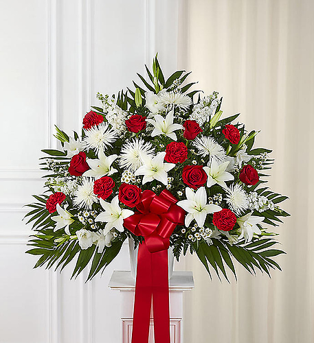 Heartfelt Sympathies Standing Basket- Red and White