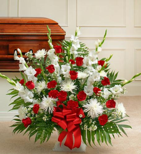 Tribute Red and White Floor Basket Arrangement