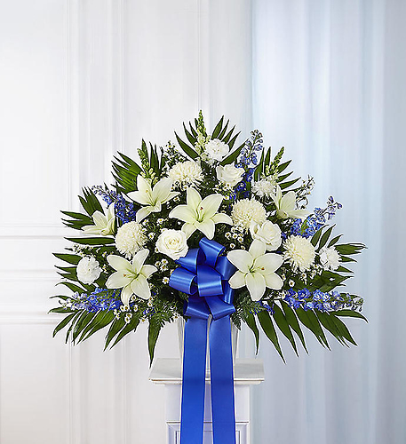Heartfelt Sympathies Standing Basket- Blue and White