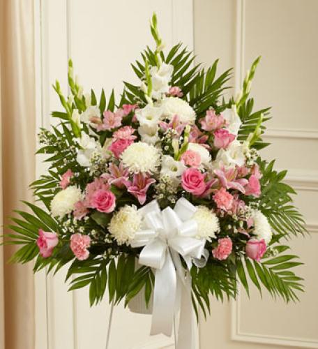 Heartfelt Sympathies Pink and White Standing Basket