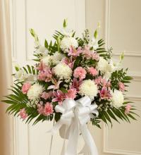 Heartfelt Sympathies Pink and White Standing Basket