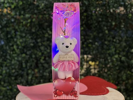I Love You Bear with Light Pink Light Up Rose