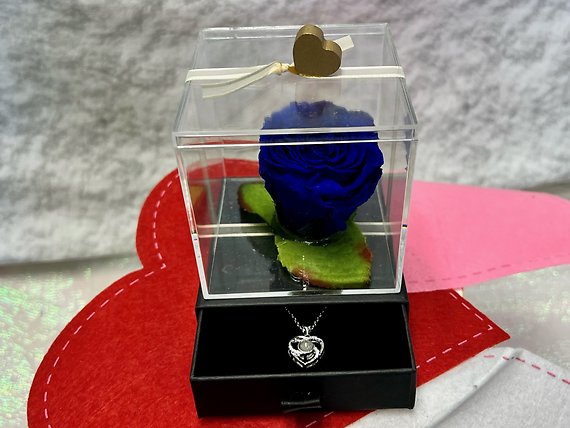 Blue Forever Rose with I Love You Necklace