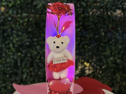 I Love You Bear with Red Light Up Rose