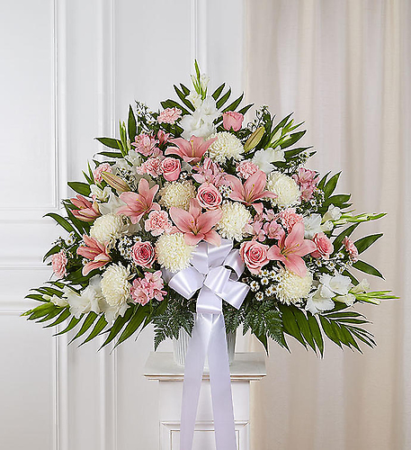 Heartfelt Sympathies Standing Basket- Pink and White