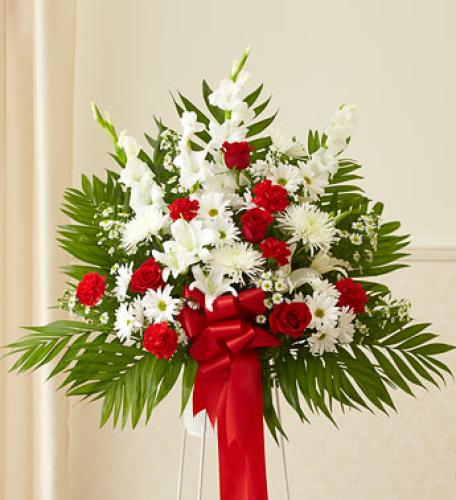 Heartfelt Sympathies Red and White Standing Basket