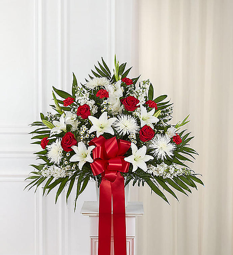 Heartfelt Sympathies Standing Basket- Red and White