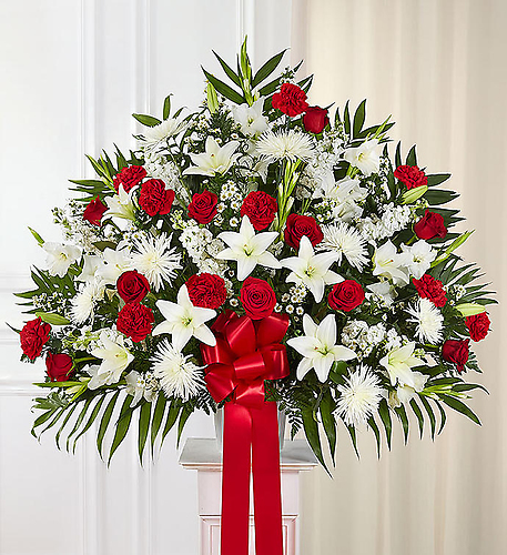 Heartfelt Sympathies Standing Basket- Red and White