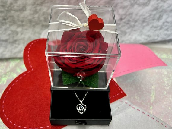 Red Forever Rose with I Love you Necklace